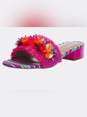 Betsey Johnson Peyton Hot Pink Beaded Floral Slide Sandal new 7.5